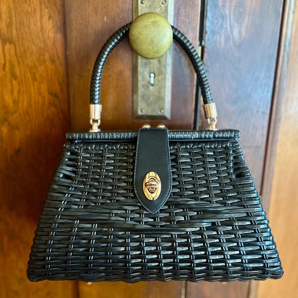 Pinup Couture Handbags - Black Woven Wicker Purse Handbag by Pinup Couture, Large Size, Atomic